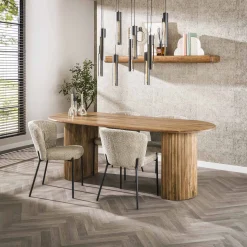 Retro Esstisch Mangoholz Wave 215 oval gerillte Beine-Vintagehaus Hot