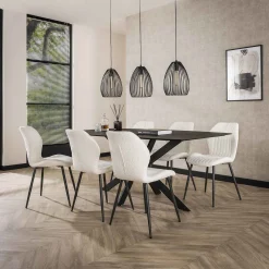 Retro Esstischstuhl Esszimmerstuhl Chevron Bouclé Weiß-Vintagehaus Discount