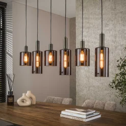 Retro Hängelampe Pendelleuchte Sepiora 6 flammig Glas Bronze-Vintagehaus Lampen Hot