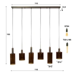Retro Hängelampe Pendelleuchte Sepiora 6 flammig Glas Bronze-Vintagehaus Lampen Hot