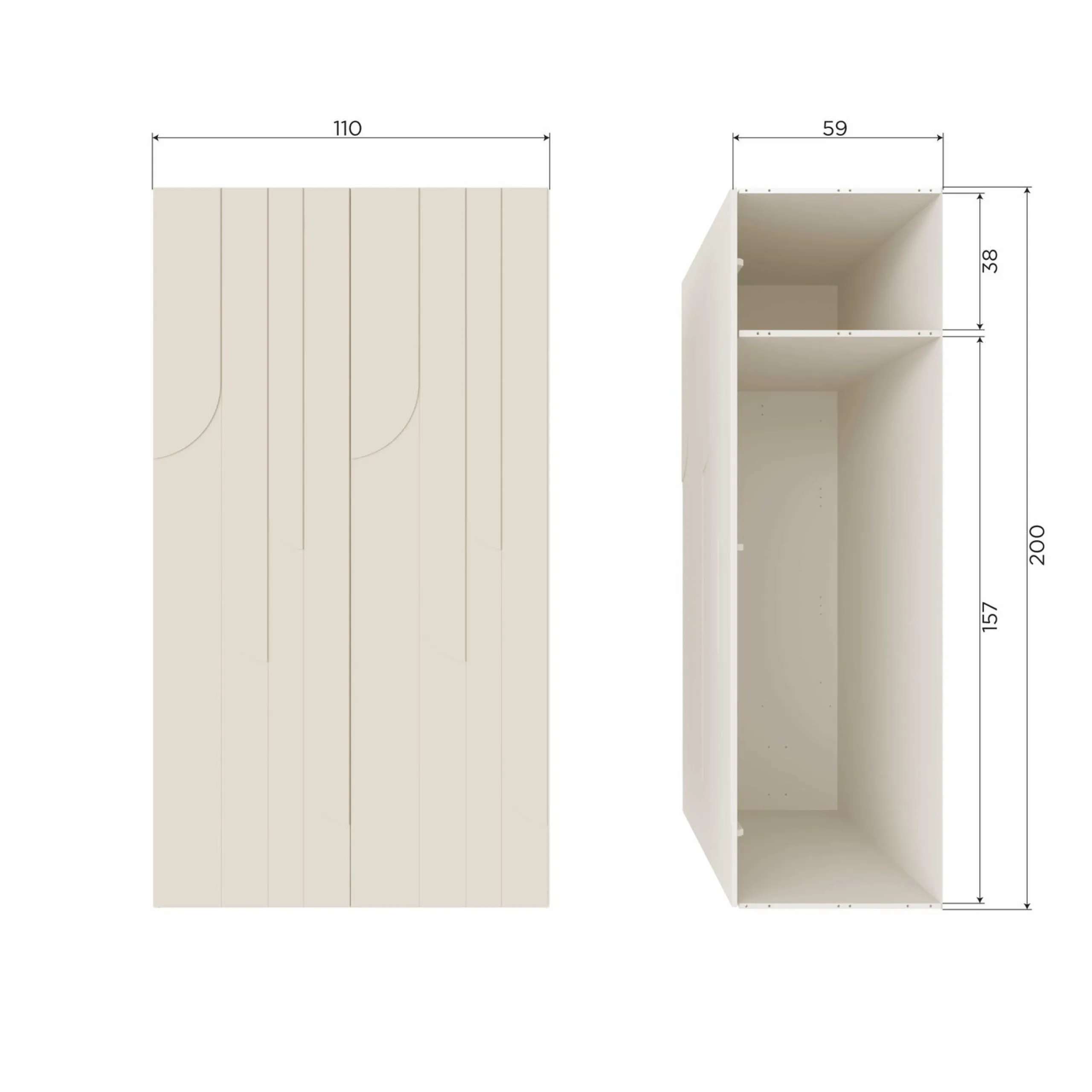 Retro Kleiderschrank Schlafzimmerschrank Rain in Beige mit zwei Böden und einer Kleiderstange-WOOOD Outlet
