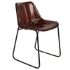 Retro Lederstuhl Esszimmerstuhl Brown Stripes Metall-Vintagehaus Hot