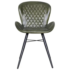 Retro Lederstuhl Esszimmerstuhl Green Rautensteppung Metall-Vintagehaus Hot