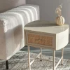 Retro Nachttisch Beistelltisch Amaya mit Rattangeflecht Beige-Vintagehaus Discount