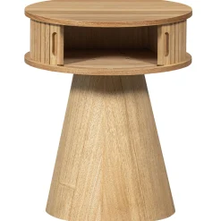 Retro Nachttisch Beistelltisch Karri Pappelholz rund-WOOOD Clearance