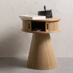 Retro Nachttisch Beistelltisch Karri Pappelholz rund-WOOOD Clearance