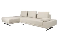 Retro Sofa Ecksofa Shelly Mélange Natur Stoff Metallbeine Links-DutchBone Discount