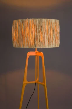 Retro Stehlampe Afra Metallgestell mit Bastschirm in orange-DutchBone