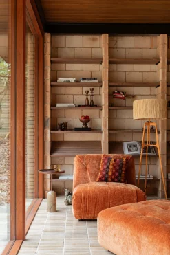 Retro Stehlampe Afra Metallgestell mit Bastschirm in orange-DutchBone