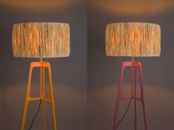 Retro Stehlampe Afra Metallgestell mit Bastschirm in orange-DutchBone