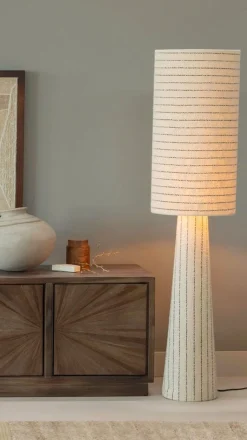 Retro Stehlampe Loft Bouclé Stripes Natur 130 cm-WOOOD