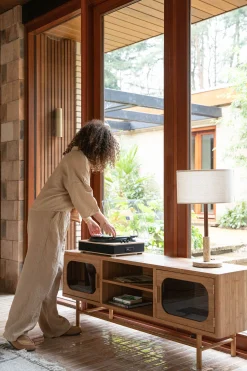 Retro TV-Board Sideboard Caroun Bambus Rauchglas-DutchBone Clearance