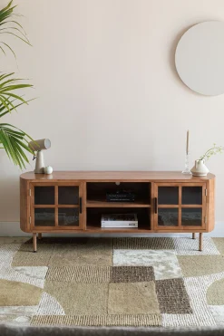 Retro TV-Board Sideboard Yaz Oval mit Sprossenkorpus-Vintagehaus Clearance