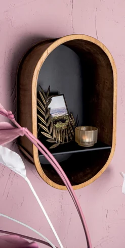 Retro Wandregal Holz Roundabout mit Metallboden-PTMD Online