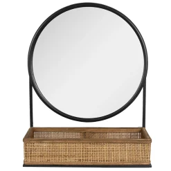 Retro Wandspiegel Industrial Round mit Rattan-Korb-Vintagehaus Accessoires Discount