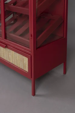 Retro Weinregal Barschrank Vitrine Mori Rot Rattangeflecht-DutchBone Clearance