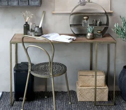 Schreibtisch Konsoltisch Industrial Boheme Metall Messing Holz-Chic Antique Clearance