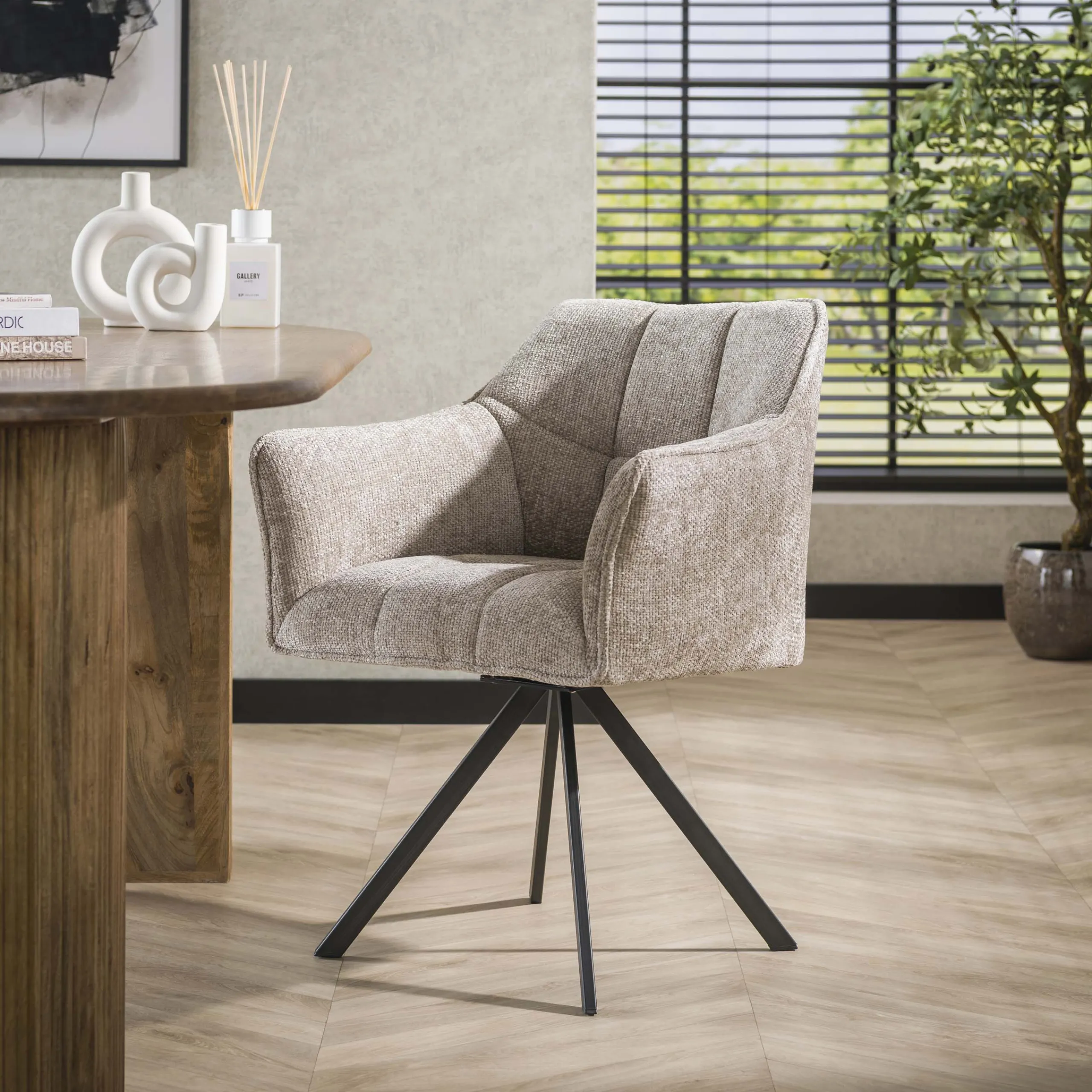 Set Esstischbank Polsterbank Raster + 2 Armlehnstühle Samt, Boucle oder Strukturstoff-Vintagehaus Clearance