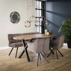 Set Esstischbank Polsterbank Raster + 2 Armlehnstühle Samt Anthrazit-Vintagehaus Hot