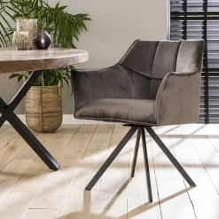 Set Esstischbank Polsterbank Raster + 2 Armlehnstühle Samt Anthrazit-Vintagehaus Hot