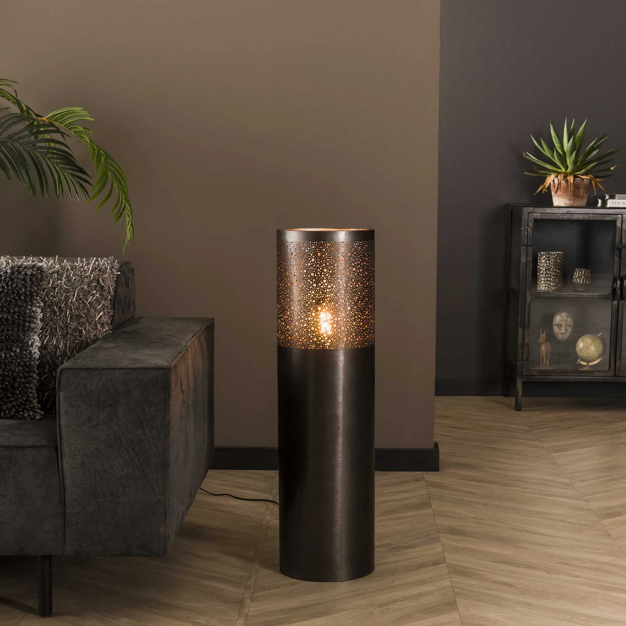 Stehlampe Industrial Zylinder Schwarz Nickel in drei Größen-Vintagehaus Lampen Best