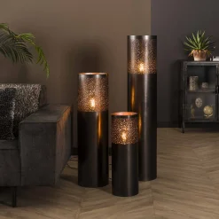 Stehlampe Industrial Zylinder Schwarz Nickel in drei Größen-Vintagehaus Lampen