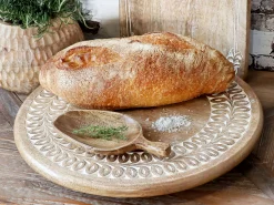 Tapasplatte Serviertablett Tours drehbar Mangoholz und Schnitzereien-Chic Antique