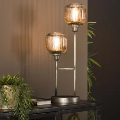 Tischlampe Retro Stripes Glas Silbergrau-Vintagehaus Lampen Online