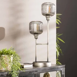 Tischlampe Retro Stripes Glas Silbergrau-Vintagehaus Lampen Online