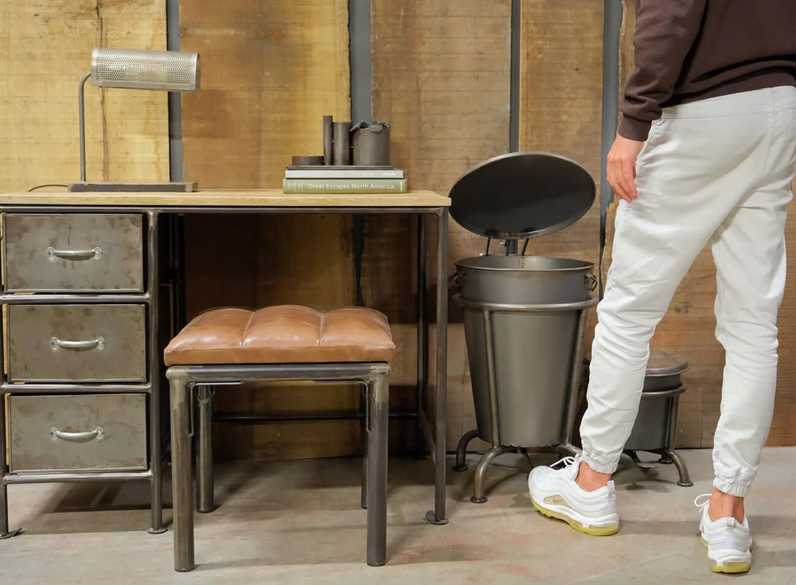 Treteimer Vintage Abfalleimer Industrial Silber Groß Poliert-Vintagehaus Accessoires Best