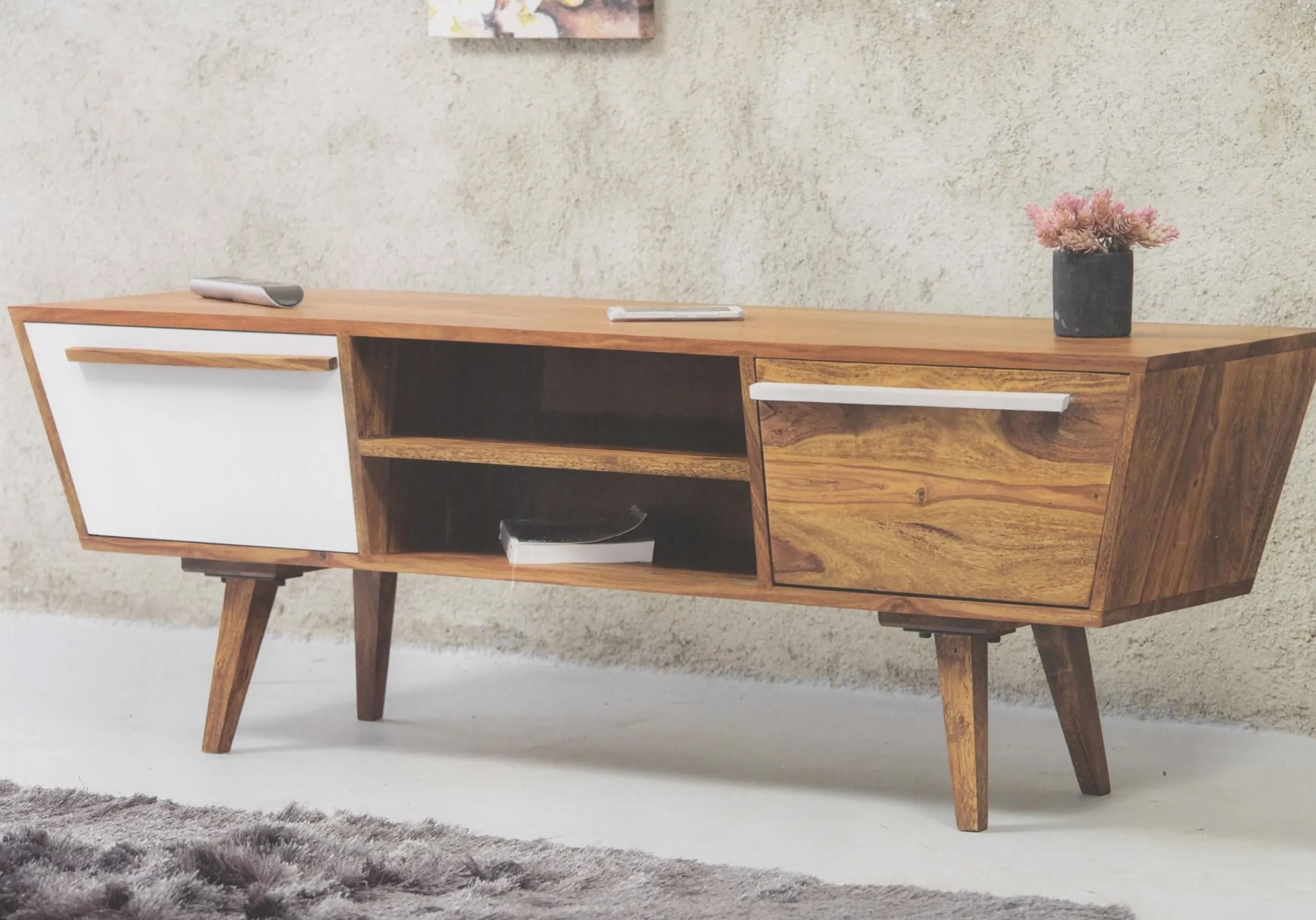 TV-Board Sideboard Vintage Oslo Trapez Massivholz Retro-Vintagehaus Discount