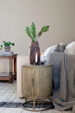 Vintage Beistelltisch Nachttisch Remi Rillenoptik Metall Antik-Messing-Chic Antique Discount