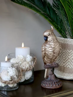 Vintage Dekofigur Papagei auf Ständer in Antik-Messing-Chic Antique