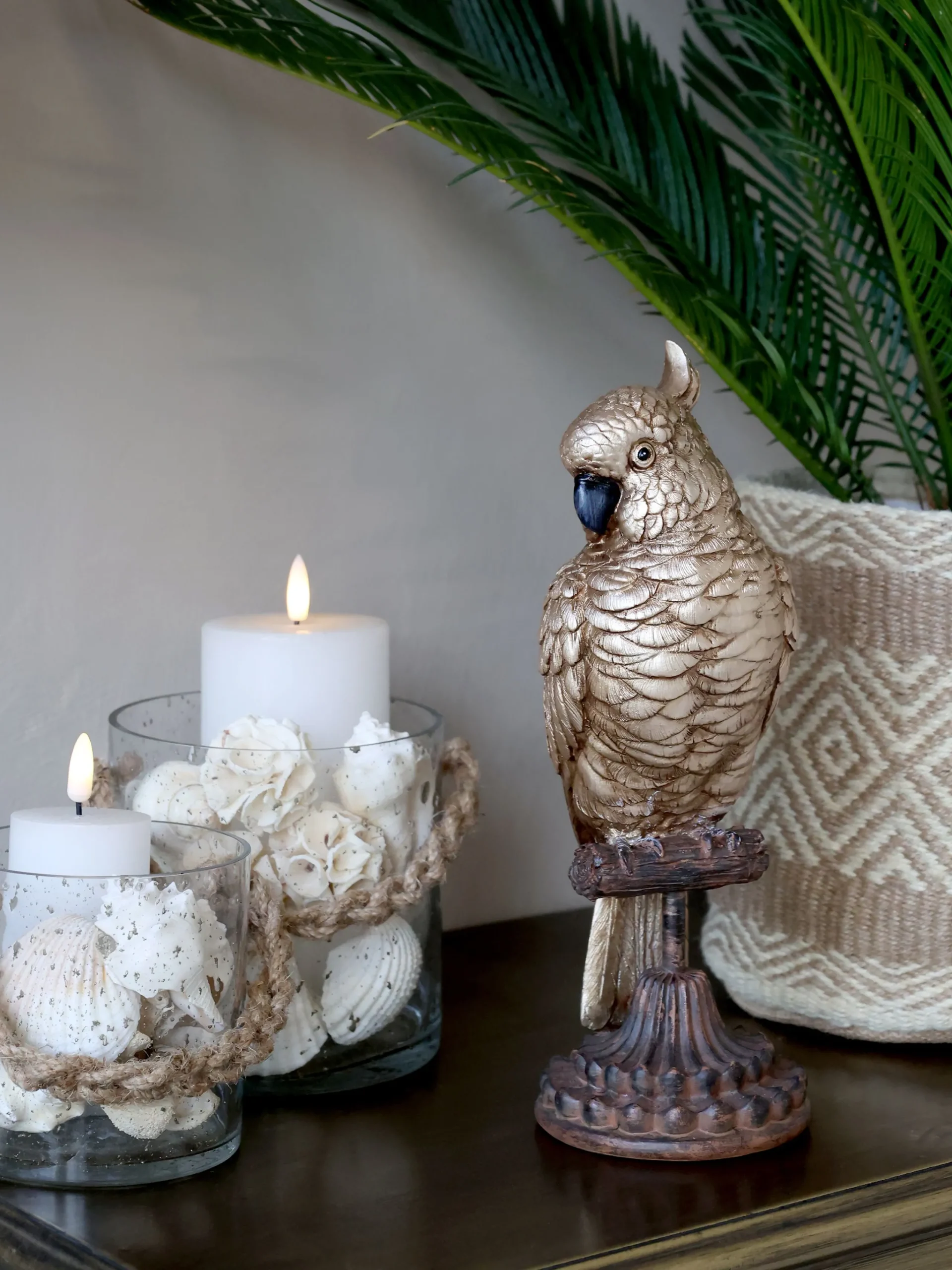 Vintage Dekofigur Papagei auf Ständer in Antik-Messing-Chic Antique