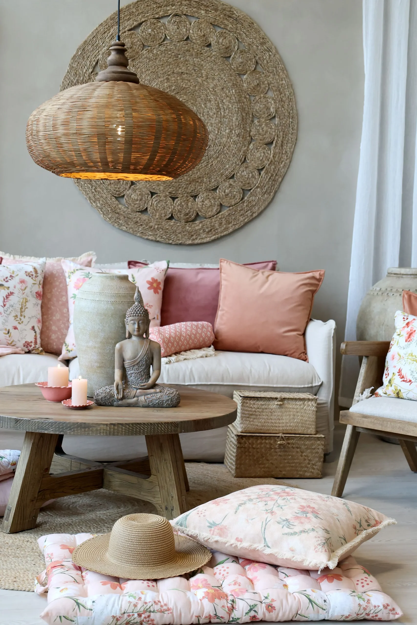 Vintage Hängelampe Chateau Rattangeflecht Mangoholz-Chic Antique Outlet