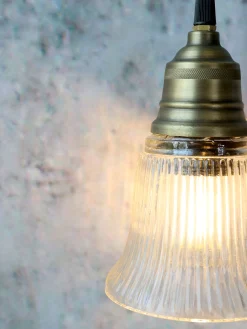 Vintage Hängelampe Jardin Glas Messingfassung Modell 2 Klarglas-Chic Antique New