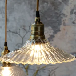 Vintage Hängelampe Jardin Glas Messingfassung Modell 4 Klarglas-Chic Antique