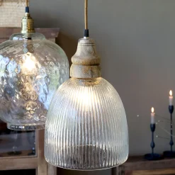 Vintage Hängelampe Maison De Campagne Glas Mangoholz Glockenform-Chic Antique