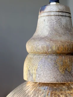 Vintage Hängelampe Maison De Campagne Glas Mangoholz Glockenform-Chic Antique