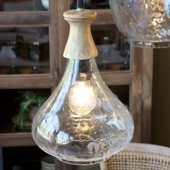 Vintage Hängelampe Maison De Campagne Glas Mangoholz Tropfen-Chic Antique Hot