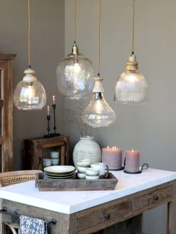 Vintage Hängelampe Maison De Campagne Glas Mangoholz Tropfen-Chic Antique Hot