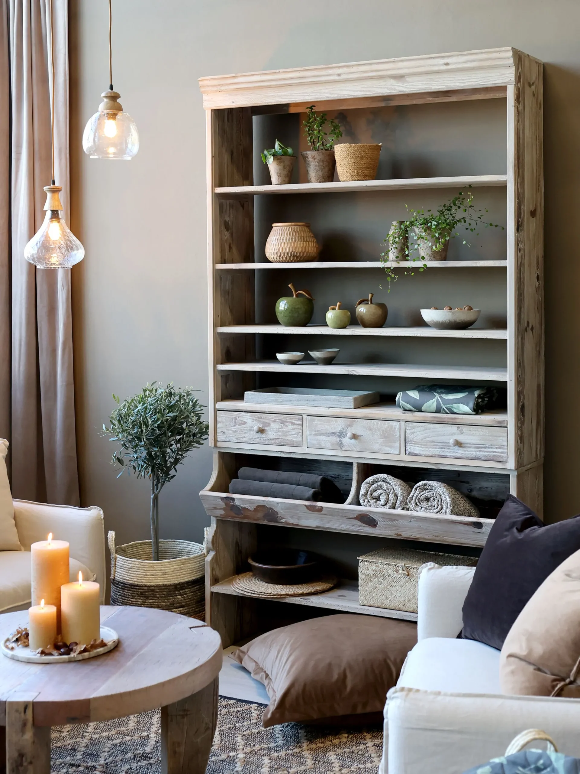 Vintage Hängelampe Maison De Campagne Glas Mangoholz Tropfen-Chic Antique Hot