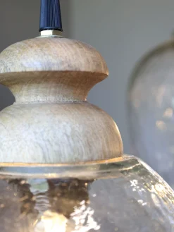 Vintage Hängelampe Maison De Campagne Glas Mangoholz Rund-Chic Antique Hot