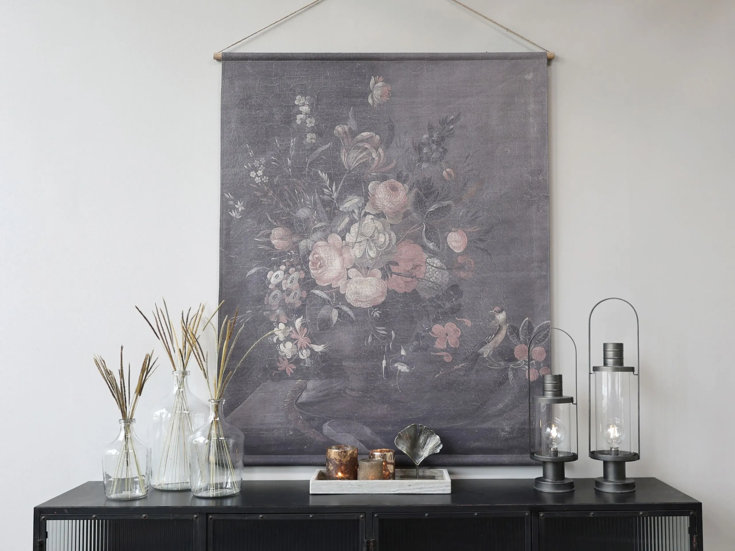 Vintage Leinwandbild Faded Flowers Französischer Blumendruck 145/124-Chic Antique Best