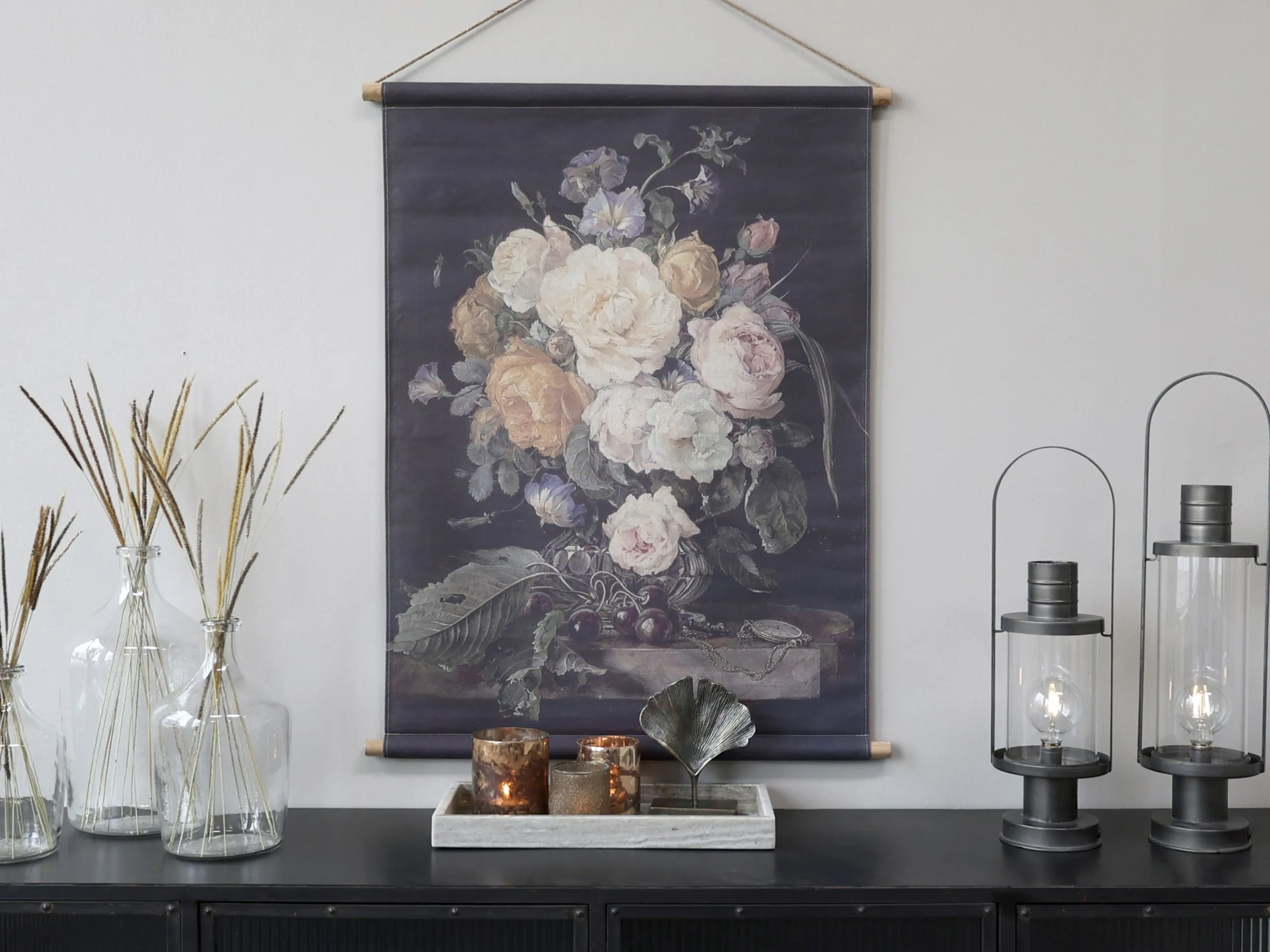 Vintage Leinwandbild Nelkenstrauß Französischer Blumendruck 100/80-Chic Antique