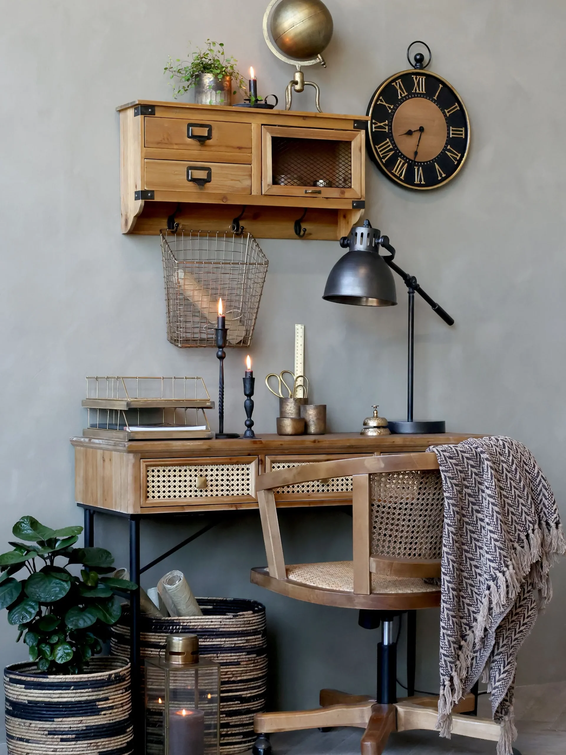 Vintage Wandregal Etienne 2 Schubladen, Fach und 3 Haken-Chic Antique Clearance