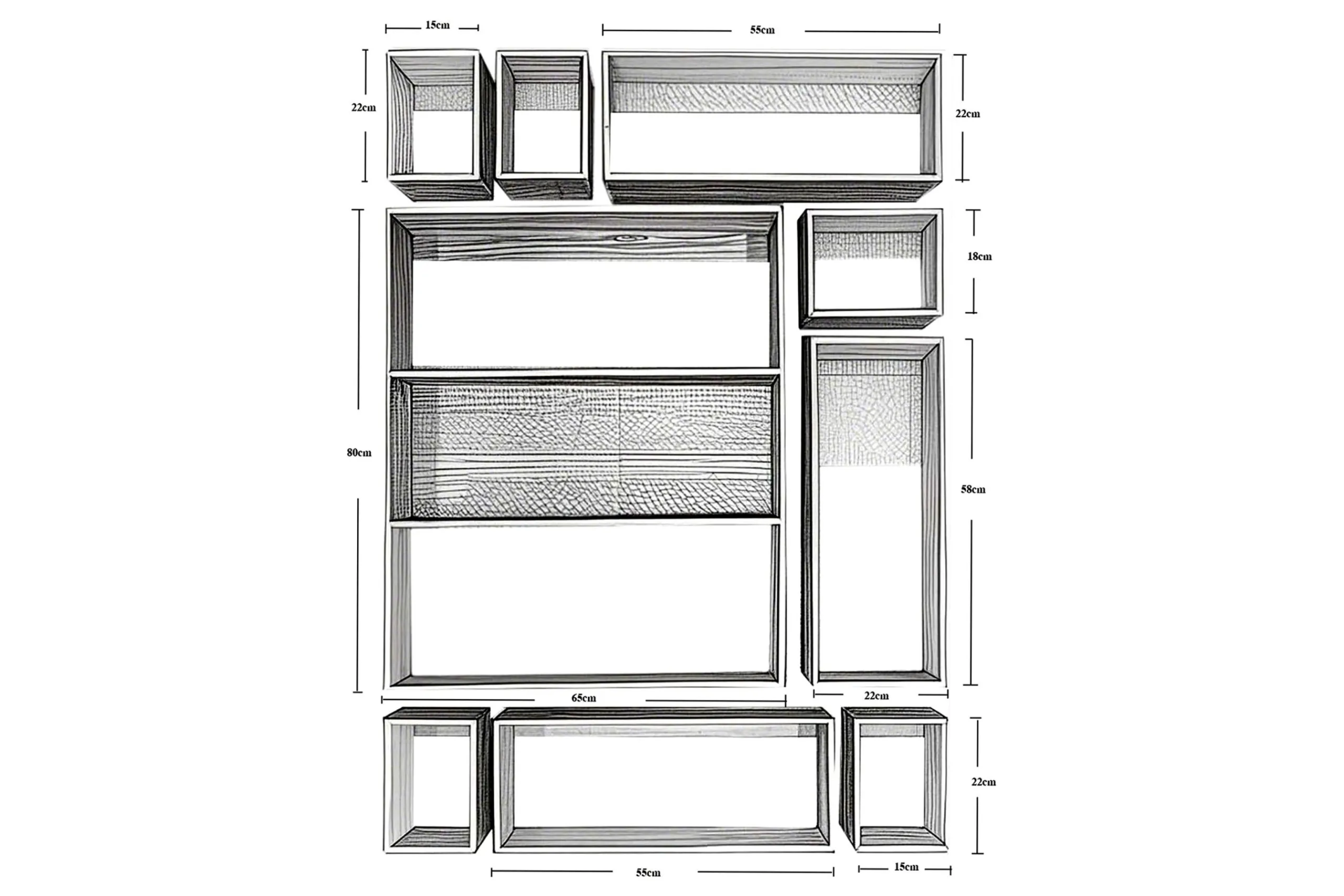 Vintage Wandregal Joel Holz 9er Set verschiedene Größen-Chic Antique Online