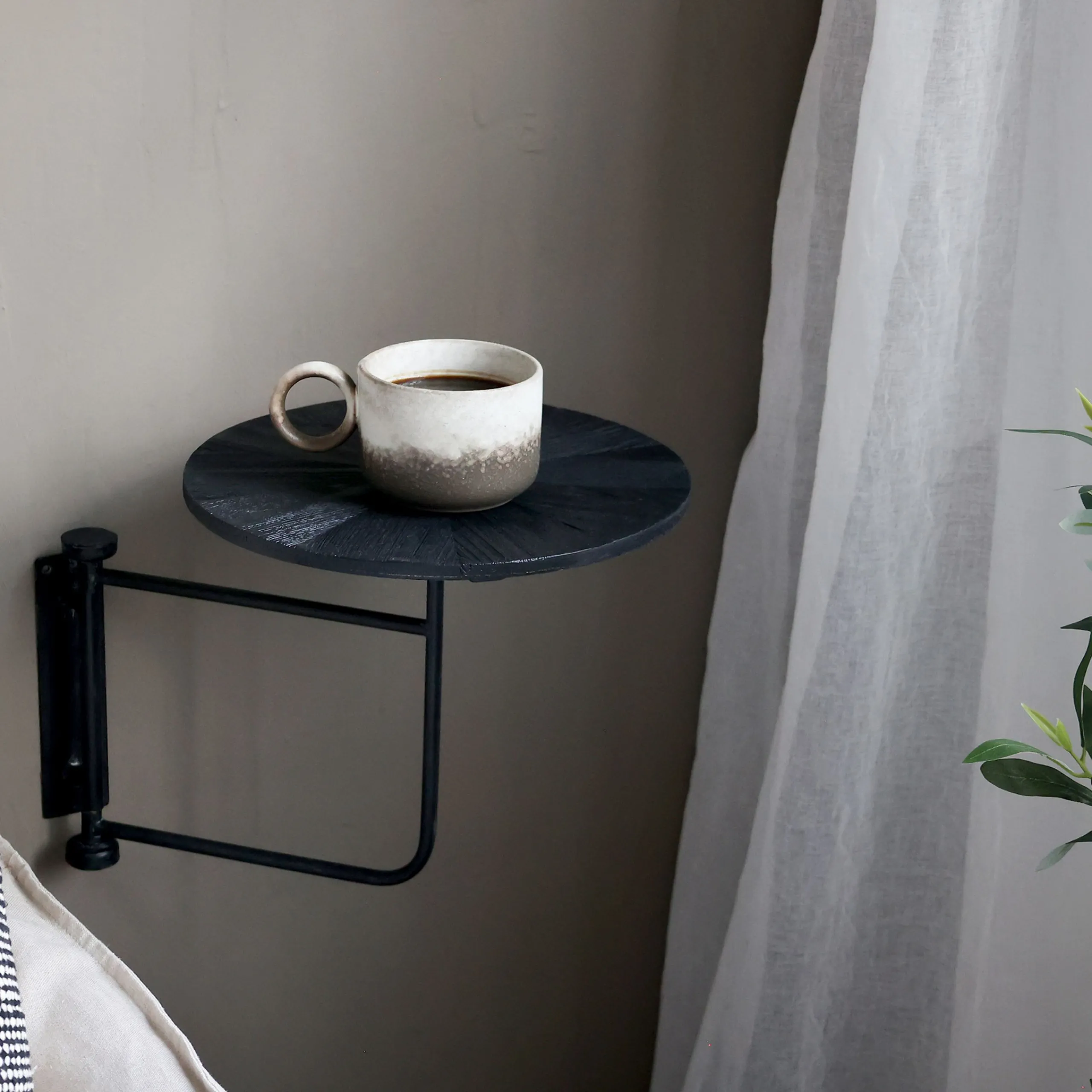 Vintage Wandtisch Nachttisch Schwarz Holz schwenkbar-Chic Antique Discount