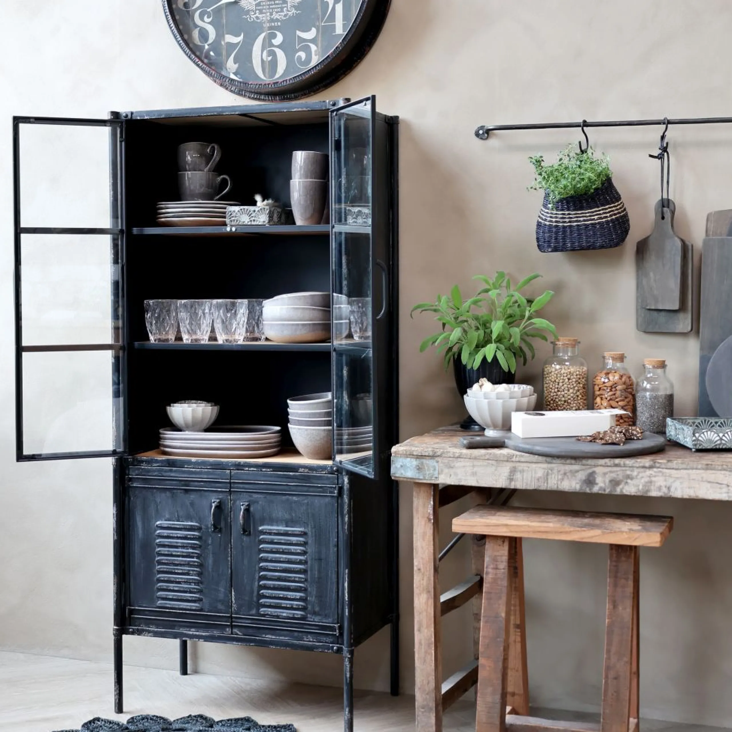 Vitrine Alissa Vintage Spind Metall Glas Holz-Chic Antique Discount