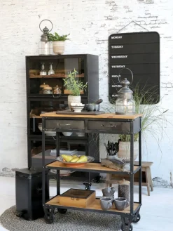 Vitrine Coventry Geschirrschrank Industrial Metall Räder-Chic Antique